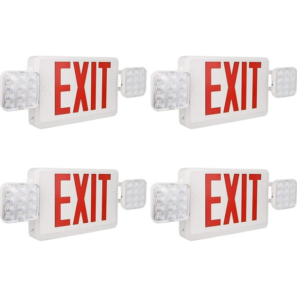 EXITLUX LED Emergency Lighting Fixtures Commercial Combo Exit Light with Two LED Head,Back-up Batteries,Red EXIT Sign,220//277V,US Standard,Wall Mounted,for Hospital,Apartments,Churches